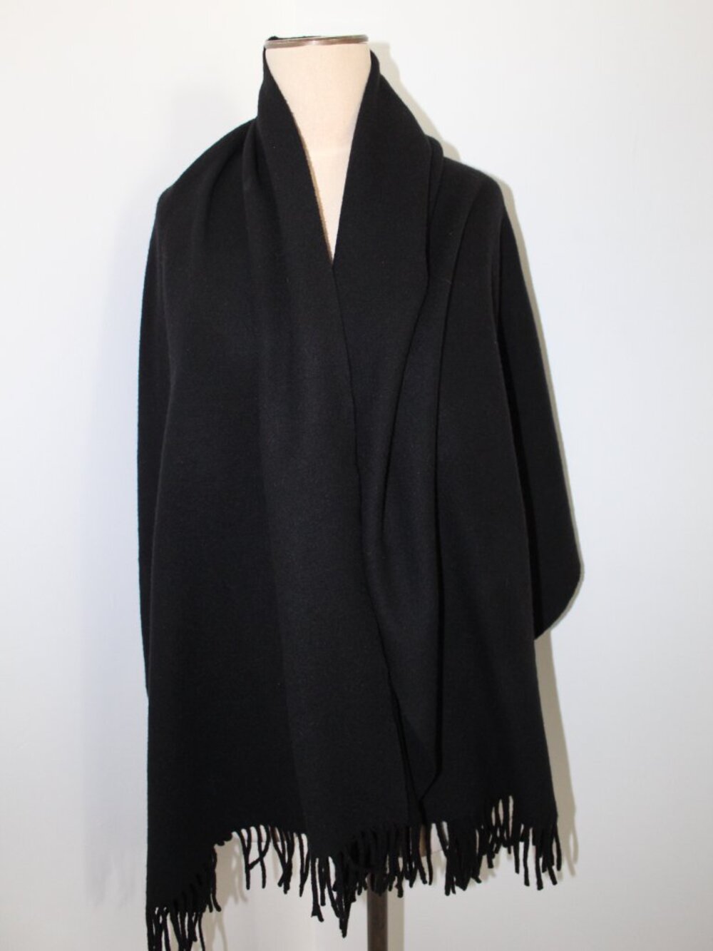 ACNE STUDIOS Fringe Trim Black Wool Shawl Scarf